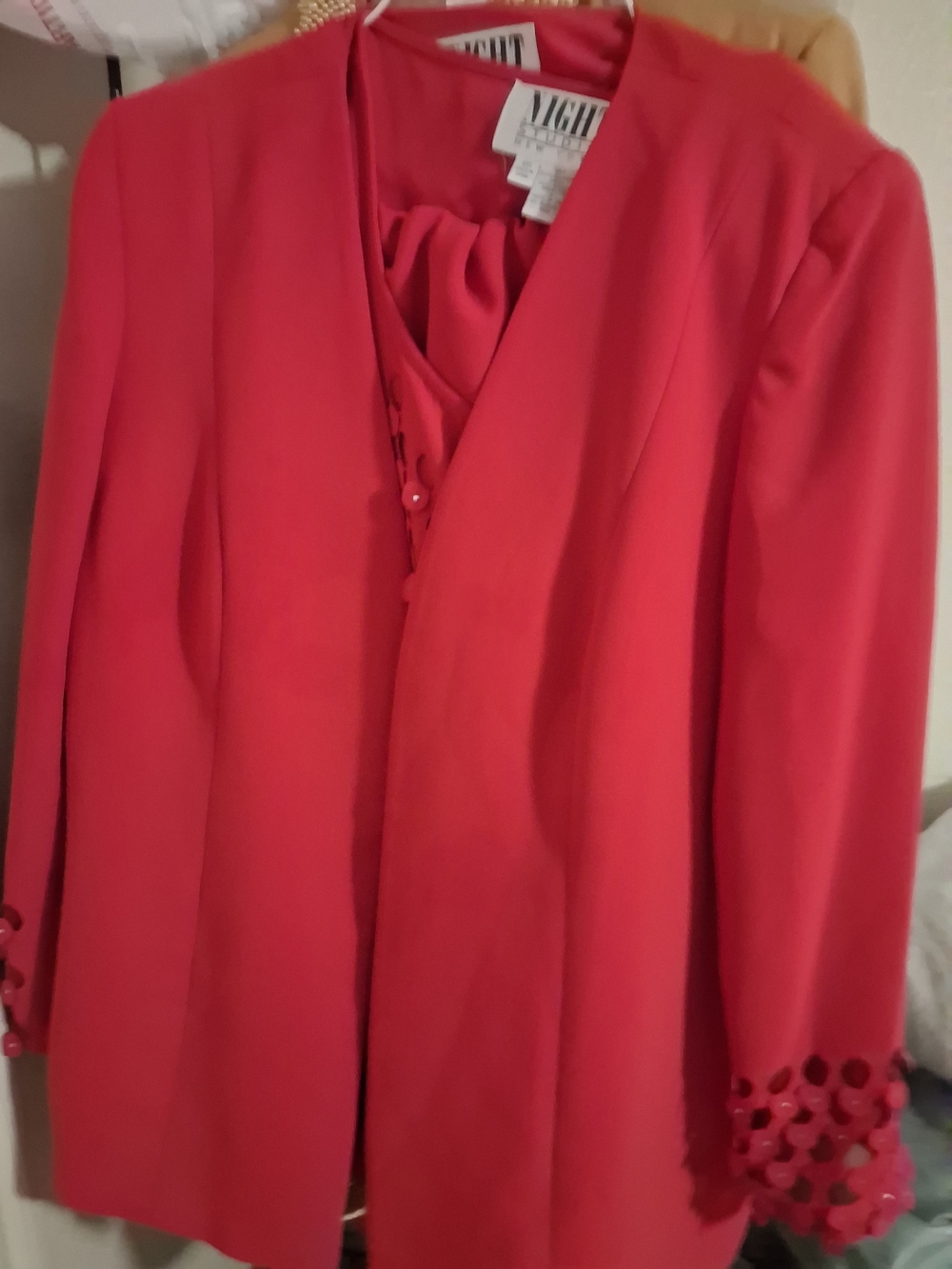 Night Studio New York Bright Red Women's Blazer Suit  with Decorative Cuff
